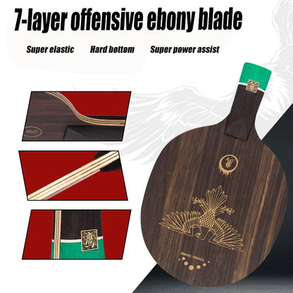 Professional Ping Pong Paddle,Ebony 7-Layer Pure Wood Table Tennis Racket,for Beginner, Intermediate and Advanced Players(yanying) - color: Long Paddle(FL)
