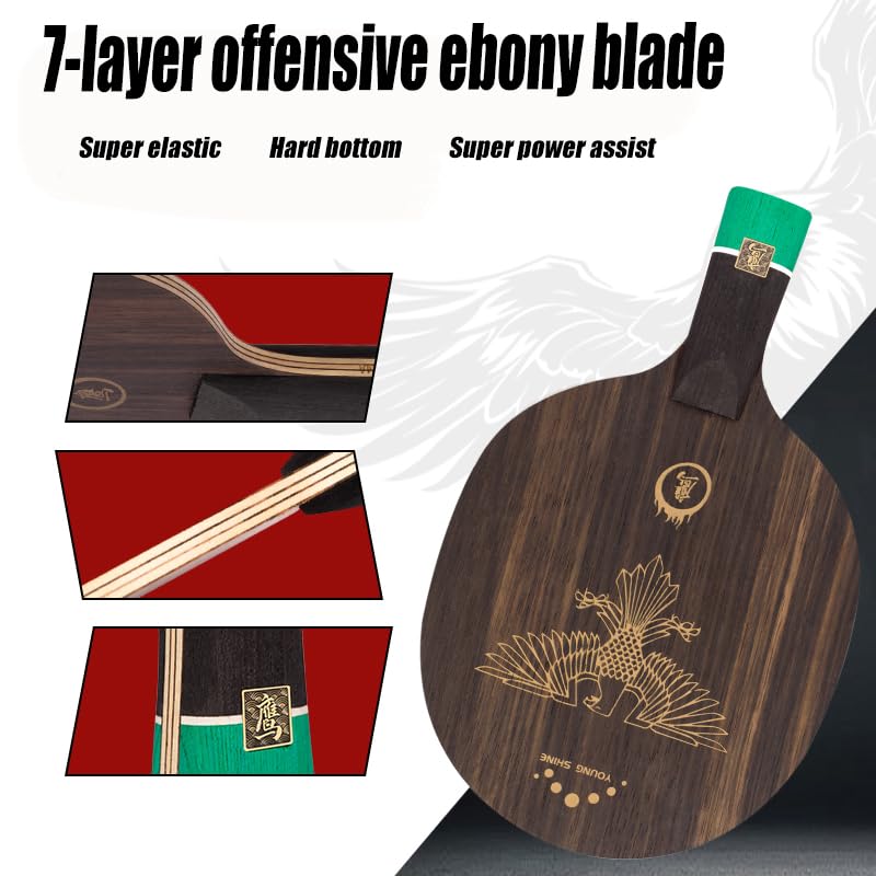 Professional Ping Pong Paddle,Ebony 7-Layer Pure Wood Table Tennis Racket,for Beginner, Intermediate and Advanced Players(yanying) - color: Short Paddle(CS)
