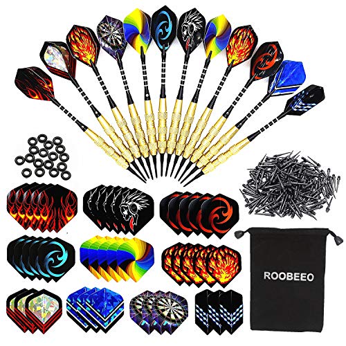 Soft Tip Darts 12 Pcs 18g Plastic Tip Darts Set with Brass Steel Barrels&Aluminum Shafts,200 Extra Dart Tips 42 Dart Flights 20 Extra Rubber Rings and 1 Storage Bag for Electronic Dart Board