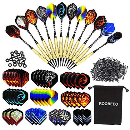 Soft Tip Darts 12 Pcs 18g Plastic Tip Darts Set with Brass Steel Barrels&Aluminum Shafts,200 Extra Dart Tips 42 Dart Flights 20 Extra Rubber Rings and 1 Storage Bag for Electronic Dart Board