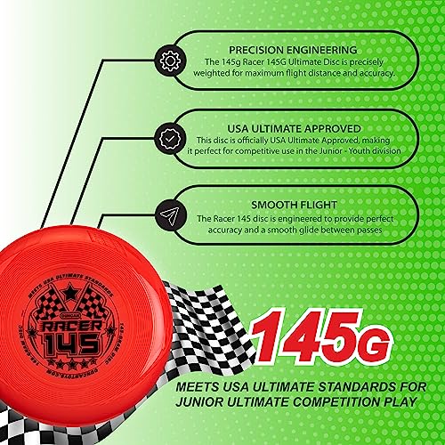 Duncan Racer 145G Weighted Flying Disc - Ultimate Disc for Junior Division, Best for Beach and Outdoor Games, Red