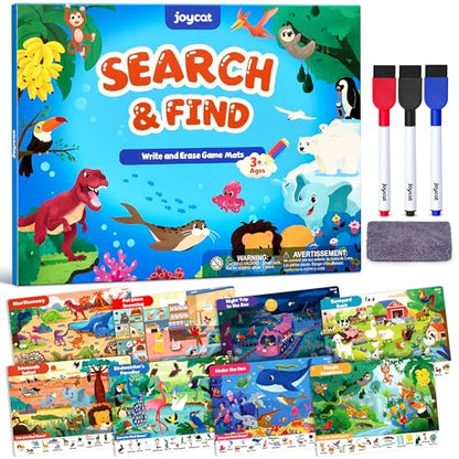 JoyCat Search and Find Activity Books, Animal Preschool Learning Activities for Toddlers & Kids, Travel Toys for Road Trip Car and Airplane, Busy Toy, Educational Game Gifts for Boys Girls Ages 3-5 - style: Animal