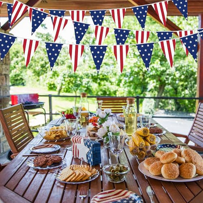 100FT 4th of July Decorations, 60Pcs 7.8 x 11.8 Inches Pennant American Flags for Outside, Pre-Assemble Patriotic 4th of July Banner for Fourth of July Accessories Independence Day Patriotic Decor - style: Fourth of July