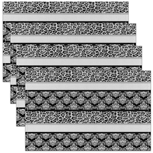 Feelyou Polka Dot with Leopard Print Placemats Set of 4 Black Grey Leopard Table Mats Wild Animal Skin Texture Place Mat for Kitchen Dining Table Party Decor 18"x12" Non-Slip Easy to Clean - color: Polka Dot Leopard75