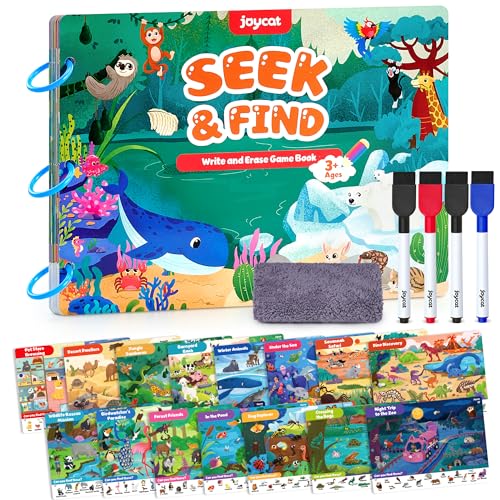 JoyCat Seek & Find Game Book - Animal Preschool Learning Activity for Toddlers & Kids, Travel Activities Toys for Road Trip Car Airplane, Christmas Toys, Educational Gifts for Boys Girls Ages 3-5 - style: 4. Seek & Find Animals