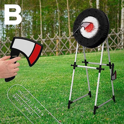 Black Series Axe Throwing Set – Indoor & Outdoor Party Game| Safe Plastic Throwing Axes| Collapsible Target| Backyard Game, Carnival Game, Beach Camping, Tailgating Essential| Fun Sports Activity Gift