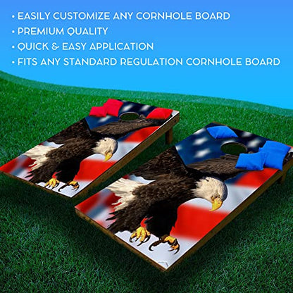 GRAPHIX Express - C210 American Flag Eagle - Patriotic Cornhole Board Wrap - Laminated Weatherproof Vinyl Decal - Easy Bubble-Free Application - Stickers Dimensions: 2' x 4' - Set of 2