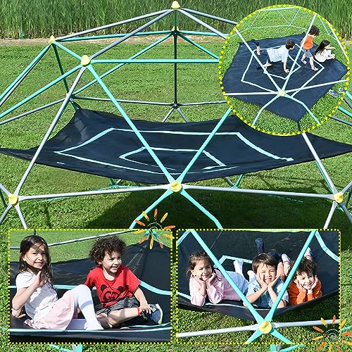 Merax 12FT Climbing Dome with Hammock, Outdoor Geometric Dome Climber Play Center for Kids 3-10 Supporting 1000 lbs, Easy Assembly Jungle Gym - style: 12FT Green & Silver