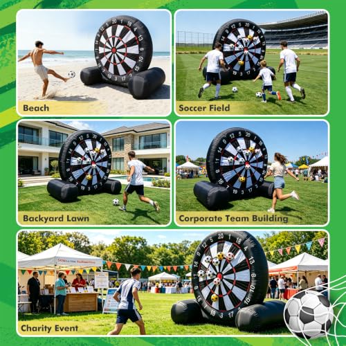 10FT 2-in-1 Inflatable Soccer Dart Board for Adult with Built-in Electric Blower, Dual Use Kick Dart Game & Backyard Outdoor Movie Projection Screen,20+ Game Modes for Yard Party Carnival