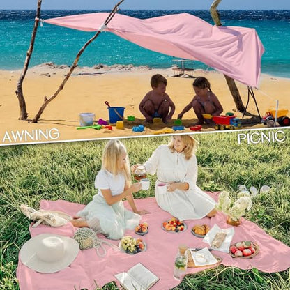 BYDOLL Beach Blanket Waterproof Sandproof Large Sand Free,78''X81''/10'X9' Oversized Sandless Lightweight Blanket Picnic Mat for Beach Travel Camping Hiking with Stakes - color: Pink, size: 10'X9'
