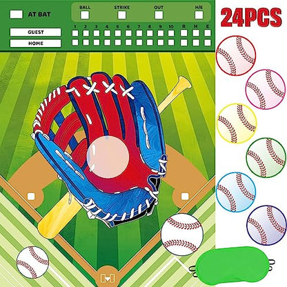 WERNNSAI Pin The Baseball on The Glove Game - Sport Birthday Party Decorations Baseball Party Games Poster with 24 Pcs Stickers for Kids Boys Family Birthday Carnival Supplies - style: Baseball