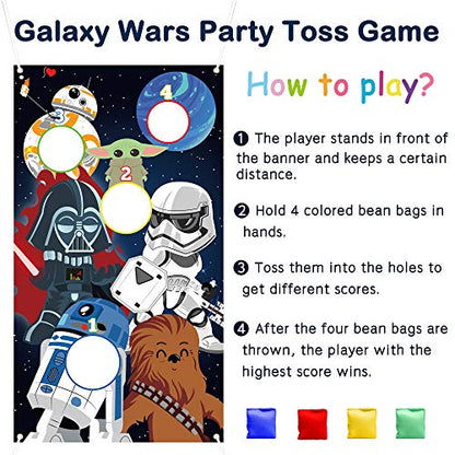 Galaxy Wars Toss Games with 4 Bean Bags - Indoor Outdoor Fun Throwing Game Backdrop Banner Party Activities Space Galaxy Wars Themed Birthday Party Favors Supplies Decoration for Adult