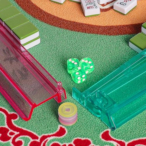 American Mahjong Game Set, 166 Green Tiles, 4 All-in-One Color Rack/Pushers, Complete Mahjong Tile Set，Green Carrying Bag - color: Green
