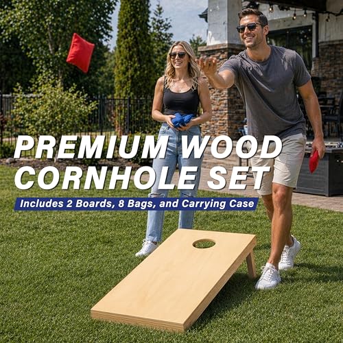GoSports Solid Wood Premium Cornhole Sets - Choose 4 x 2 ft or 3 x 2 ft - Game Boards Include Set of 8 Cornhole Toss Bags - style: Regulation Size (4ft x 2ft)