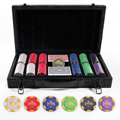 Triton Premium Foldable Poker Table with 10 Chairs and Poker Chips Set 300 - Leather Soft-Padded Armrest, Individual Cup Holders- Premium Chips Set, Individual Chair for Everyone - size: 10 Player with Chips & Chairs