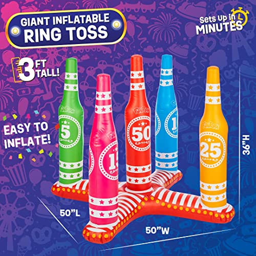 Flybar FunPark Ring Toss Game for Kids and Family, 3 Feet Tall, Includes 5 Colorful Rings, Inflatable Giant Outdoor Games for Adults and Family