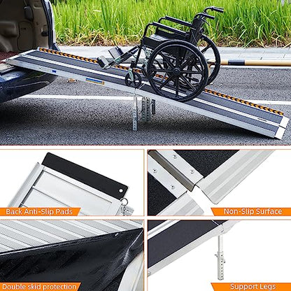 HABUTWAY 10ft Wheelchair Ramp, Portable Wheelchair Ramp with Support Legs, Double Non-Skid Ramps Hold Up to 800Lbs, Threshold Ramps for Home,Stairs, Curbs,Steps,Doorway - size: 10 FT Using height 10-30"