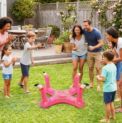 Pool Games & Toys, Inflatable Flamingo & Shark Ring Toss - Floating Water Game Set for Kids Ages 4-8 8-12, Adults and Family - Summer Swimming Pool Party Decorations
