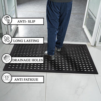 A1HC New All Purpose Anti Fatigue Versatile Rubber Floor Non-Slip Mat with Drain Holes, Perfect as Workplace Mat, Restaurant Kitchen Mat, Commercial Utility Garage Floor Mat - 36" x 60" (3 Pack) - size: 3 Pack - 60"L x 36"W x 0.6"Th