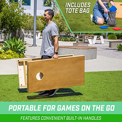 GoSports Premium 4 ft x 2 ft Regulation Competition-Ready Cornhole Board Set - Thick Wooden Board with Stop and Slide Bags - Complete Set for Yard Games, Backyard Outdoor Party Events - style: Light Brown