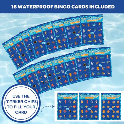 Pool Bingo Diving Game for Kids- Summer Party Fun Edition Toy- Dive & Call 30 Sinking Animal Themed "Numbers", Fill Your Card- 150 Marker Chips & 16 Double Sided Waterproof Play Cards & Carrying Bag - style: Animal