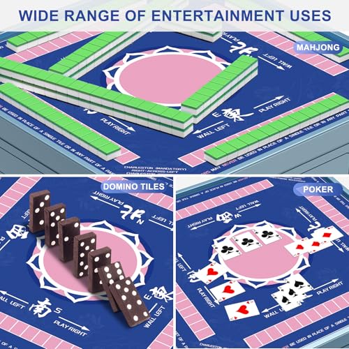 LZSIG Mahjong Mat 33"x33" - Non-Slip Noise Reduction Gaming Mat with Beginner Rules for American Mahjong, Chinoiserie Lotus Artwork Waterproof Surface with Carry Bag for Game Nights, Gift (Blue) - color: Blue