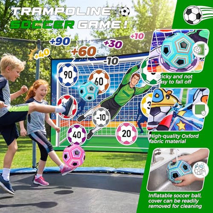 Trampoline Sticky Soccer Ball Game Accessories with 2 Inflatable Balls, Double Side Soccer Goal Target Attachment Fits 8 10 12 14 15 16 FT Trampoline, Indoor Outdoor Lawn Backyard Game