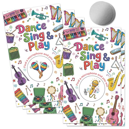 50 Pcs Dance Sing & Play Scratch off Game Cards, Musical Instruments Scratch Cards for Music Birthday Party, Back To 80s 90s Party Supplies, Dancing Activity Lottery Prize Raffle Ticket - color: Multi