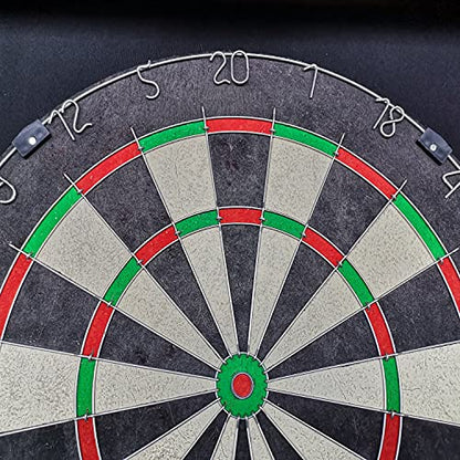 Hathaway Farmington 18-in Bristle Dart Board and Cabinet Set – Includes Self Healing Sisal Board, Rotatable Number Ring, Chalk Scoreboards & Steel-Tip Darts - Complete Dart Accessories - Walnut