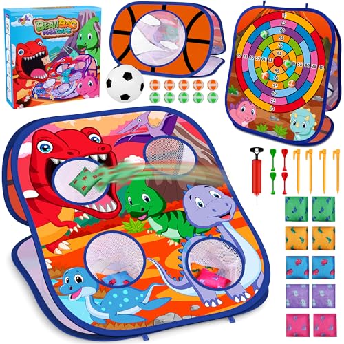 Animal Bean Bag Toss Game Toy Outdoor Toss Game, Family Party Party Supplies for Kids, Gift for Boys Birthday or Christmas for Toddlers Ages 3 4 5 6 Year Old - color: Dinosaur