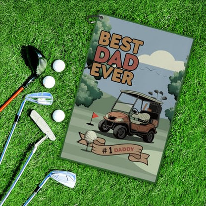DYJYBMY Best Dad Ever Golf Towel with Clip, Funny Father's Day Printed Golf Towel, Retro Golfing Accessory for Men, Father's Day Golfing Gifts, Birthday Retirement Gifts for Grandpa Uncle Husband Dad - color: Multi01