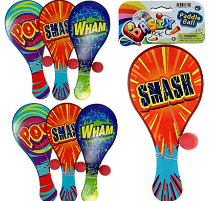 JA-RU Wooden Paddle Ball with String (6 Paddle Balls) – Classic Paddle with Ball Attached for Kids, Party Favors, Goodie Bag Stuffers & Classroom Prizes. 751-6p - size: 6 Packs