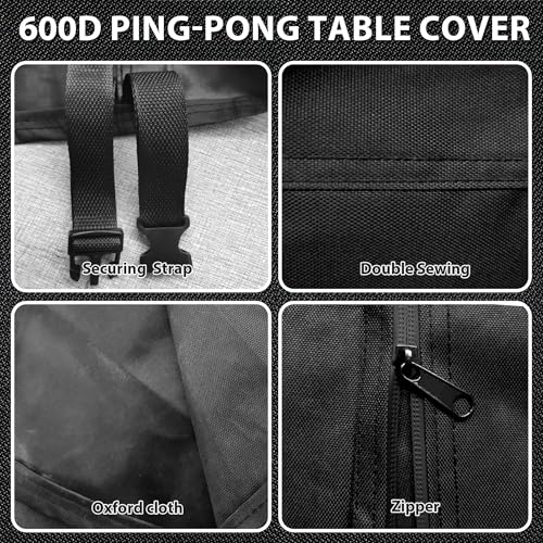 Ping Pong Table Cover Heavy Duty 600D Oxford Waterproof Outdoor Table Tennis Cover Universal for 9x5 FT Foldable Tables, Windproof Buckles, Side Zip Opening, All Weather Protection - size: Folded