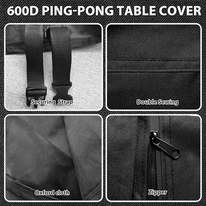 Ping Pong Table Cover Heavy Duty 600D Oxford Waterproof Outdoor Table Tennis Cover Universal for 9x5 FT Foldable Tables, Windproof Buckles, Side Zip Opening, All Weather Protection - size: Folded