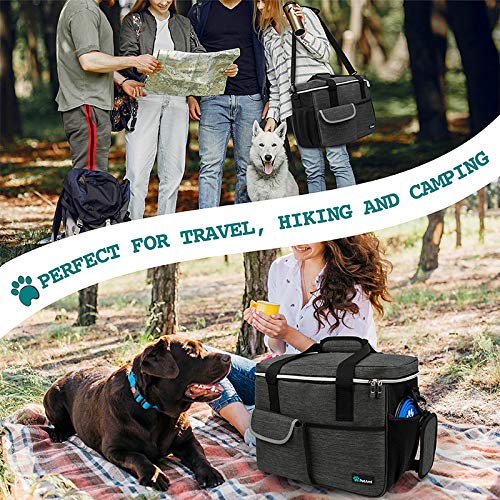 PetAmi Dog Travel Bag Organizer, Pet Travel Kit with 2 Food Containers & 2 Collapsible Dog Bowls, Pet Supplies Tote with Luggage Sleeve, Weekend Road Trip Camping Essentials, Dark Gray, Medium - color: Charcoal, size: Medium - 14.5"L x 8"W x 12.0"H