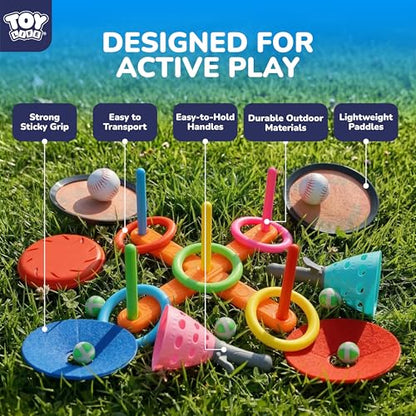 TOY Life Toss and Catch Ball Game 5-in-1 Set for Kids, Sticky Ball Catch Set with Mitts and Balls, Ring Toss, Outdoor&Yard Games, Beach Games for Toddlers Ages 2-4 3-6, Throwing Toys