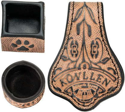 KONLLEN Leather Engraved Chalk Holder Magnetic Vegetable Tanned Leather Pool Cue Snooker Silent Billiard Accessories - color: 01VT Round-Square Holder-Black