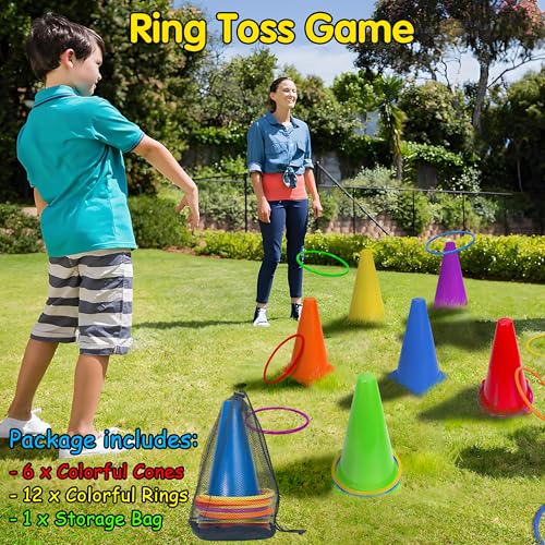 LINAYE Field Day Games for Kids Adults, Outdoor Activities Carnival Lawn Yard Family Reunion Survivor Games Tug of War Rope, Potato Sack Race Bags, Ring Toss, Throw and Catch Ball for Birthday Party
