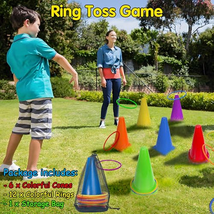 LINAYE Outdoor Field Day Games for Kids Adults, Carnival Lawn Yard Family Reunion Survivor Games Activities Tug of War Rope, Potato Sack Race Bags, Ring Toss,Catch Tail Game Belt for Birthday Party