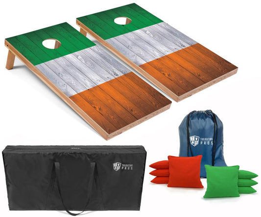 Tailgating Pros Regulation Cornhole Boards Flag Set - Includes 8 Bean Bags, Carrying Cases, and 4'x2' Corn Hole Toss Game - color: Ireland Flag