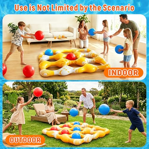 Inflatable Tic Tac Toe Pool Game Set – Pool Toys with Anti-Drift Design & 10 Balls, Fun for Kids, Teens, Adults, Family, Party, Beach, Outdoor & Indoor, 2-10 Players - color: Yellow