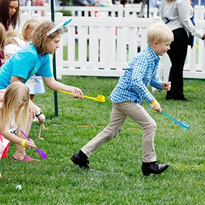 LYUBASA 12PCS Easter Egg and Spoon Race Game Set,6 Players, Easter Party Favor for Kids and Family Activity Lawn Games Party Supplies Outdoor Fun Games, Classroom Activities Easter Games