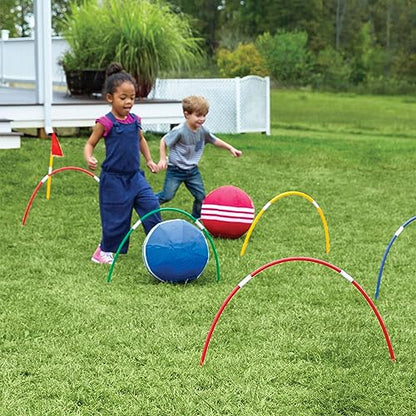 HearthSong Oversized Kick Croquet Outdoor Game fro 4+ years With Two 14" Cloth-Covered Balls, Seven Wickets, and Two Finish Flags