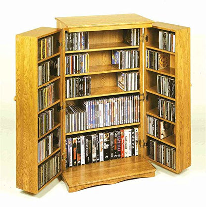 Leslie Dame Solid Oak Multimedia Storage Cabinet with Classic Mission Style Doors, Walnut - color: Walnut