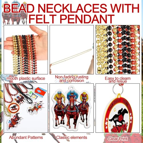 Landical 24 Pcs Horsing Racing Necklaces Festive Derby Bead Necklace Horse Long Pendant for Horsing Racing Derby Party Supplies Costume Accessories Outfit Gifts
