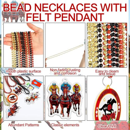 Landical 24 Pcs Horsing Racing Necklaces Festive Derby Bead Necklace Horse Long Pendant for Horsing Racing Derby Party Supplies Costume Accessories Outfit Gifts