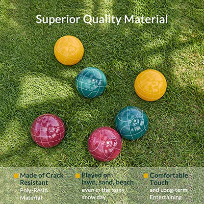 ApudArmis Bocce Balls Set, Regulation Size 100mm Bocce Game for Outdoor/Backyard/Lawn/Beach with 8 PCS 100% Poly-Resin Balls / 1 Pallino/Nylon Carrying Case/Measuring Rope (Red,Blue,Green,Yellow) - size: 100mm Regulation Size