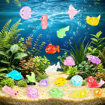 120PCS Luminous Mini Ocean Resin Animals 20 Style Glow in The Dark Tiny Sea Animal Figurines Miniature Plastic Animals Aquarium Decoration for DIY Crafts Fish Tank Potted Fairy Garden Dollhouse - style: 120Pcs-Ocean