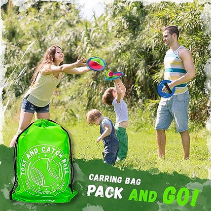 Toss and Catch Ball Set, Outdoor Games, Beach/Backyard/Lawn Games, Paddle Ball and Catch Game, Gifts for Kids/Adults/Family (6 Paddles, 4 Balls/Catching Gloves/Carrying Bag)