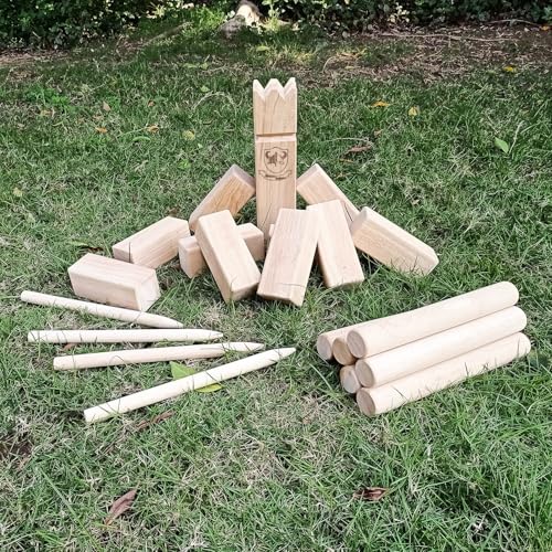 Kubb Rubberwood Game Set-Durable Wooden Blocks with Carrying Case-Viking Chess Games